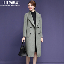 【全羊毛】甘甘的世界秋冬新款女纯色翻领中年大码双面羊毛呢大衣图片