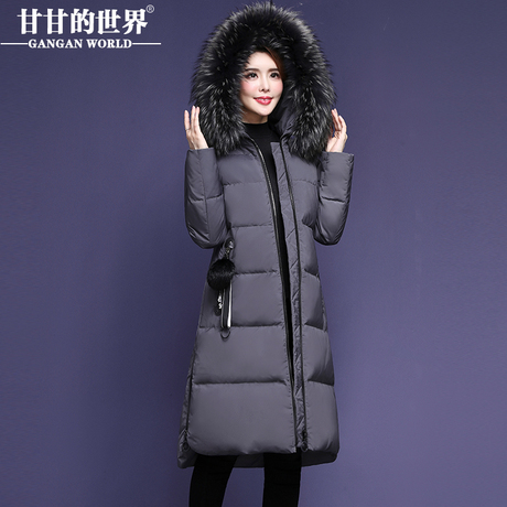 【90%白鸭绒】貉子毛领中长款羽绒服甘甘的世界冬季新款修身保暖商品大图