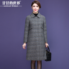 【80%羊毛】甘甘的世界秋冬新款娃娃领格子双面呢大衣毛呢外套女图片