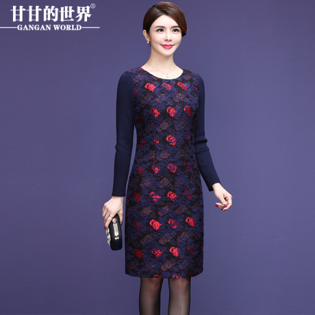 【提花蕾丝】甘甘的世界2018秋冬新款中长款连衣裙长袖女打底裙商品大图