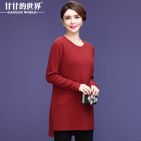羊毛衫女甘甘的世界2018冬季新款针织衫中年女装打底衫中长款毛衣商品大图