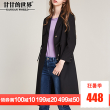 甘甘的世界2018秋季新款中长款韩版抽绳风衣女单排扣显瘦外套图片