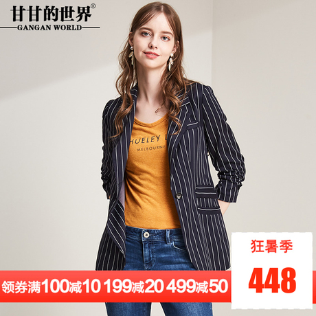 甘甘的世界2018秋季新款西服修身百搭七分袖时尚条纹短款小西装女商品大图