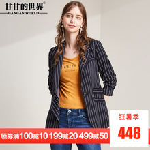 甘甘的世界2018秋季新款西服修身百搭七分袖时尚条纹短款小西装女图片