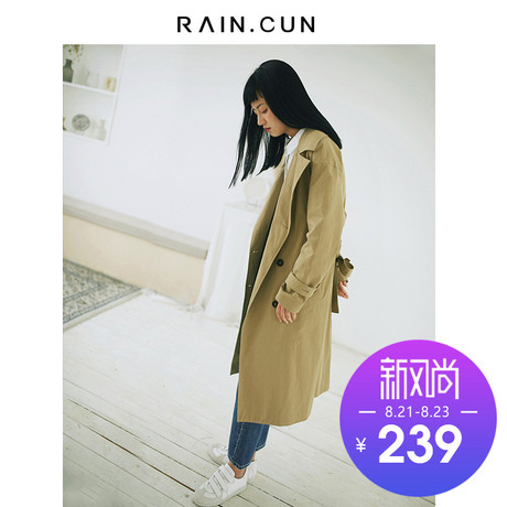 然与纯2018秋冬新款风衣女中长款宽松直筒收腰休闲复古港风外套女商品大图