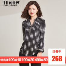 衬衫女甘甘的世界2018秋装新款长袖小衫波点印花T恤修身V领上衣女图片