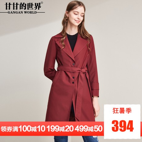 甘甘的世界2018秋季新款西装领风衣女系带收腰单排扣外套中长款商品大图