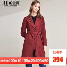 甘甘的世界2018秋季新款西装领风衣女系带收腰单排扣外套中长款图片