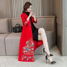 中国民族风刺绣中长款风衣女装2018新款秋季复古大衣过膝春秋外套图片