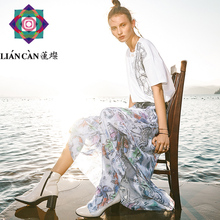 莲灿2018夏装新款浪漫花色不规则摆沙滩裙长裙子半身裙女图片