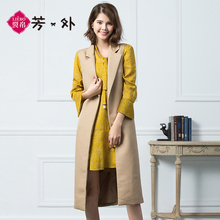 芳外大码女装2017秋冬季新款梭织修身中长纯色西装领马甲64170096图片