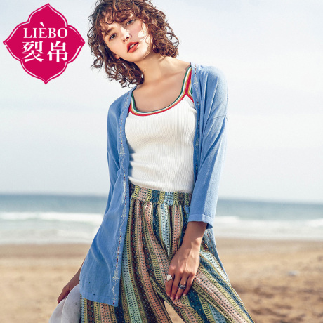 裂帛2018夏季款毛衣开衫针织衫直筒V领外套长袖薄款女毛针织衫商品大图