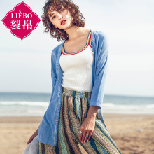 裂帛2018夏季款毛衣开衫针织衫直筒V领外套长袖薄款女毛针织衫图片
