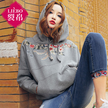 裂帛旗舰店2018秋冬新款女装锦连帽刺绣上衣百搭宽松加绒卫衣女潮图片