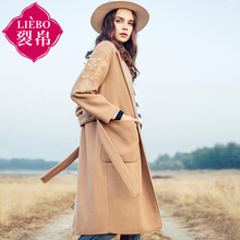 裂帛2017冬新款西服领刺绣长呢大衣落肩袖过膝毛呢外套女51171168图片
