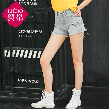 裂帛旗舰店2018夏装新款中腰刺绣个性短裤休闲百搭做旧牛仔裤女商品大图