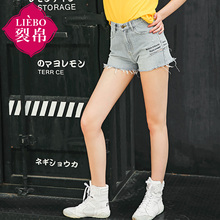 裂帛旗舰店2018夏装新款中腰刺绣个性短裤休闲百搭做旧牛仔裤女图片