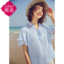 裂帛2018夏装新款清新文艺翻领刺绣开襟小衬衣少女心衬衫51172761图片