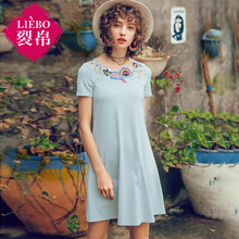 裂帛旗舰店2018夏装新款花边领短袖针织裙A字百搭百搭连衣裙女图片