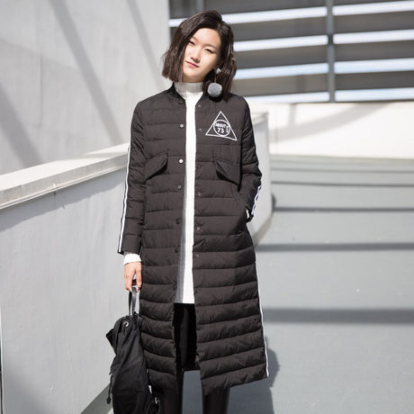 裂帛所在2017秋冬黑白撞色简约百搭长羽绒服女53160465商品大图