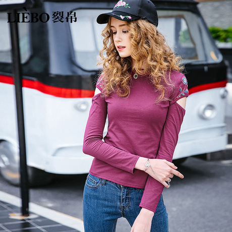 裂帛小清新刺绣紫色T恤女民族风夏装2018新款ins超火复古上衣女商品大图