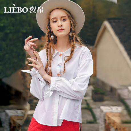 裂帛2018秋季新款慵懒风衬衣宽松大码女装刺绣纯色衬衫女上衣bf风商品大图