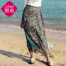 裂帛2018夏装新款浪漫花色雪纺裙长裙子双层撞色半身裙女51172733图片