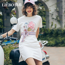 裂帛旗舰店2018夏装新款甜美圆领刺绣腰带装饰小清新连衣裙女图片