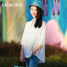 裂帛2018春季新款刺绣纯色宽松白色蕾丝衬衣七分袖衬衫女图片