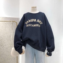 休闲字母印花圆领加绒卫衣女百搭上衣潮 韩国ulzzang2018秋冬新款