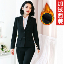 加绒加厚西装外套女职业装秋冬修身保暖小西服销售员面试工作服