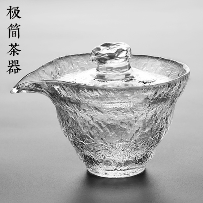 日式初雪加厚耐热玻璃三才盖碗茶杯功夫泡茶碗手抓壶茶具套装大号