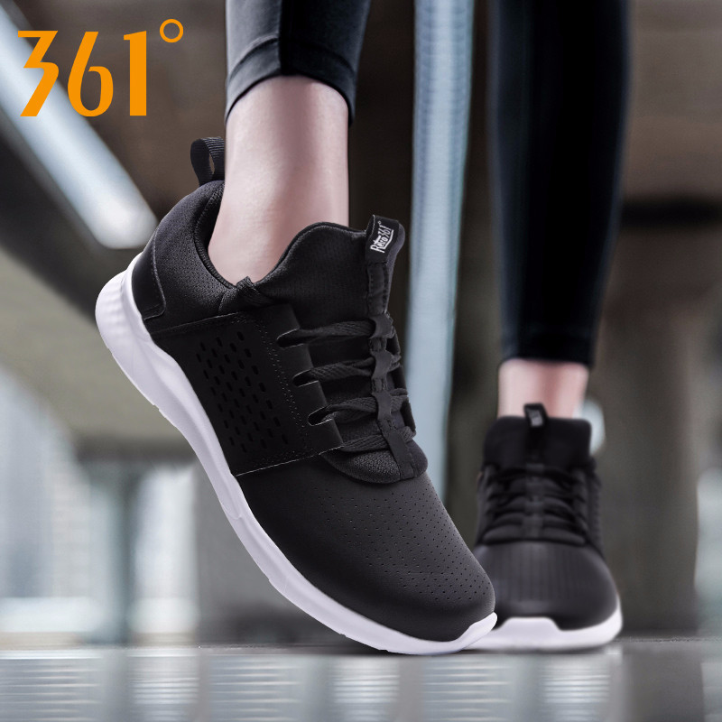 361 Sports Shoes Women's Shoes 2019 Autumn and Winter New Leather Running Shoes Lightweight Casual Black Student Running Shoes