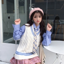 领带长袖 韩版 衬衣两件套装 学院风V领毛衣背心马甲 牵着你衣角