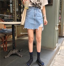 浅牛仔蓝半身短裙A字 18夏 一起酷起来 颜色很summer Roundshop