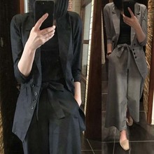 2019初秋韩版新款洋气套装女休闲显瘦职业装棉麻西装阔腿裤两件套