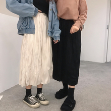 学生中长款 半身裙子潮 chic修身 百搭皱褶半身裙女春秋2019新款 韩版