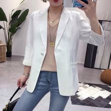 中袖开春网红小西装女2019春装新款短款韩版外套薄款单层七分袖