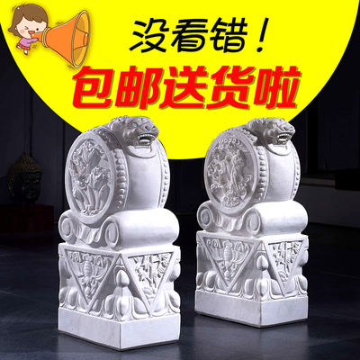 石雕门墩抱鼓石家用狮子头仿古门口石鼓汉白玉门墩一对庭院镇宅