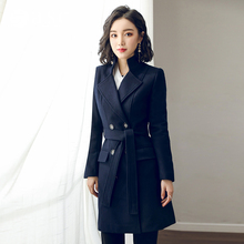 艾尚臣2018秋季新款职业装毛呢纽扣大衣中长款女韩版工作服外套ol图片