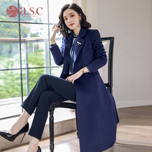 艾尚臣职业套装女秋冬款毛呢大衣中长款收腰单排扣套装西装领外套图片