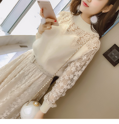 蕾丝连衣裙女2018春装新款韩版修身中长款内搭镂空a字打底裙秋潮