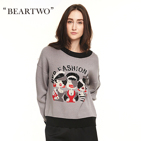 【商场同款】BEARTWO 秋冬新款圆领毛衫女毛衣女上衣打底衫商品大图