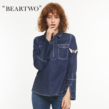 【商场同款】BEARTWO秋冬新款牛仔上衣女衬衫打底衫图片