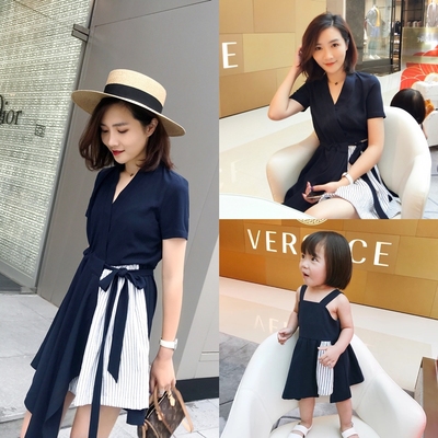 LUSON妈 母女装夏装2018新款潮亲子连衣裙女宝宝韩版吊带裙亲子装