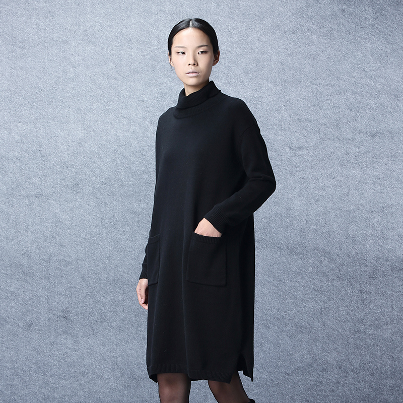 【年中促】布景女装春秋高领长袖连衣裙中长款