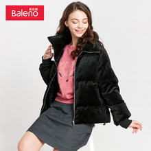 Baleno班尼路女装 冬季新款丝绒夹棉外套挡风立领拉链开衫图片