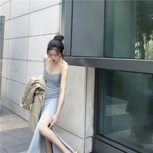 显瘦开叉连衣裙女夏性感露肩吊带裙冷淡风裙子 扑啦啦韩风Chic修身