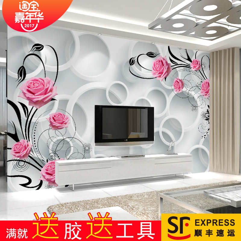立体玫瑰大型壁画墙纸客厅现代简约电视背景墙壁纸欧式无缝墙布3D