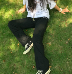 NECY18SS高腰直筒拖地裤女垂感阔腿裤宽松薄款休闲长裤阔脚裤